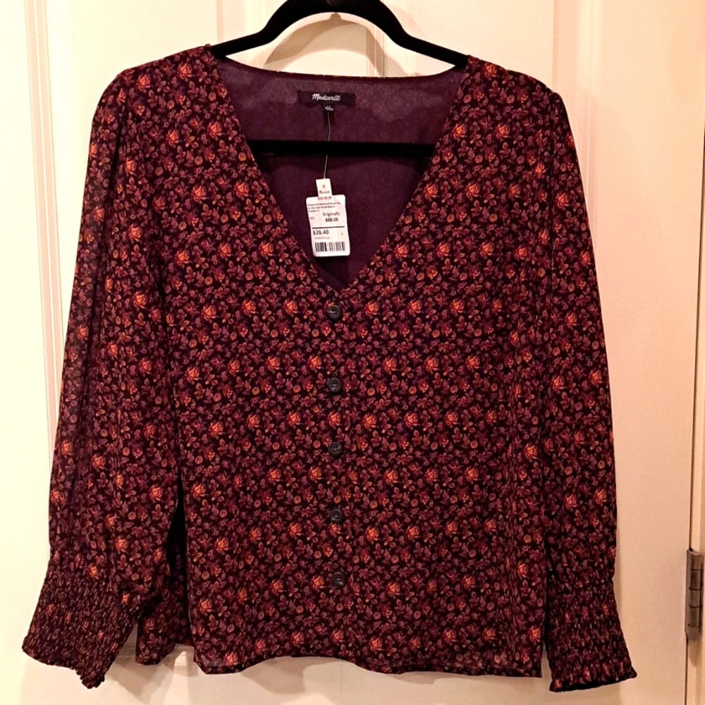 Madewell-Dara Top in Orchard Floral - Warm Violet. Size 14